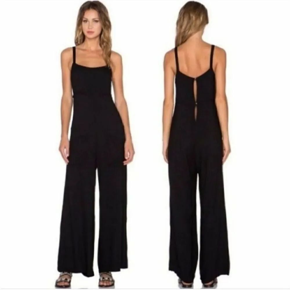 Anthropologie Lacausa Cleo Wool Blend Tie Back Jumpsuit in Tar Black Size XL